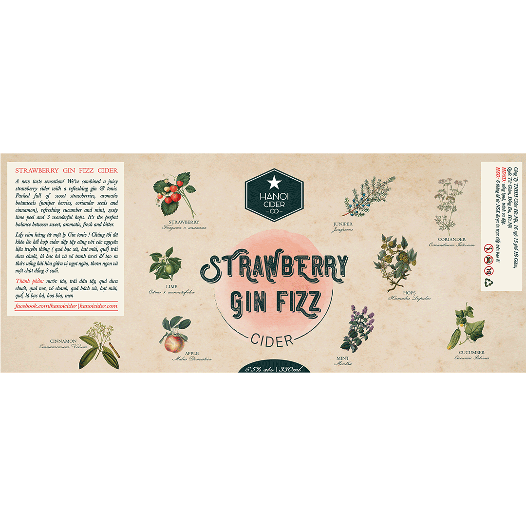 Hanoi Cider Strawberry Gin Fizz Label