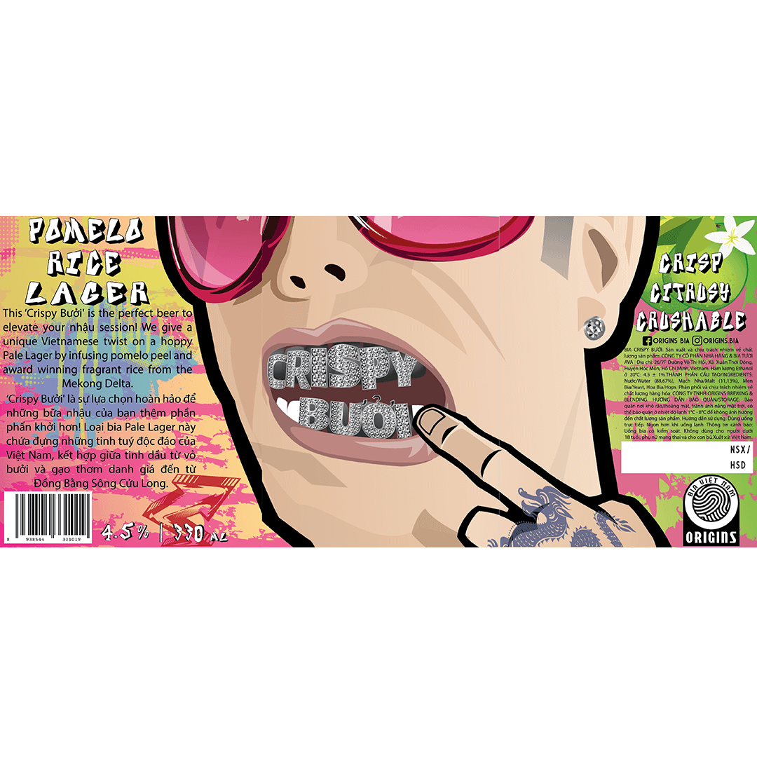 Origins Crispy Bưởi Pomelo Rice Lager Label