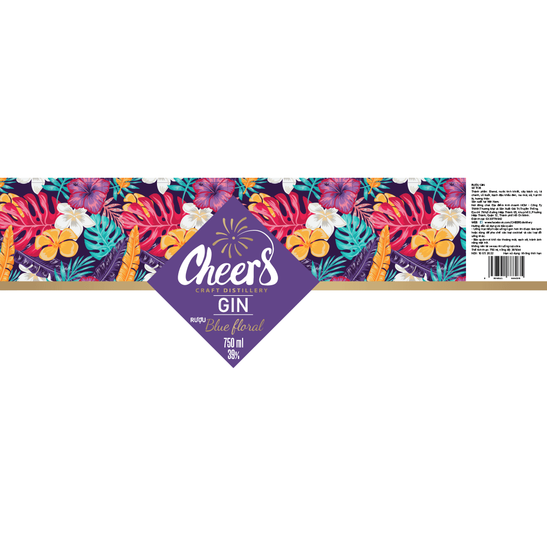 Cheers Blue Floral Gin Label