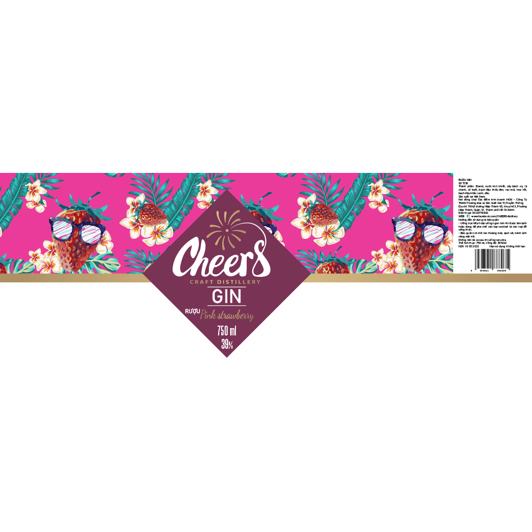 Cheers Pink Strawberry Gin Label