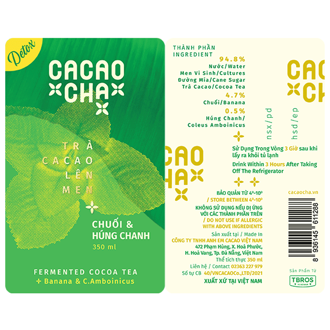 Cacaocha Fermented Cocoa Tea Banana & Mexican Mint LABEL