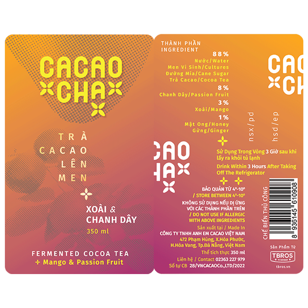 Cacaocha Fermented Cocoa Tea Lime Mango & Passionfruit LABEL