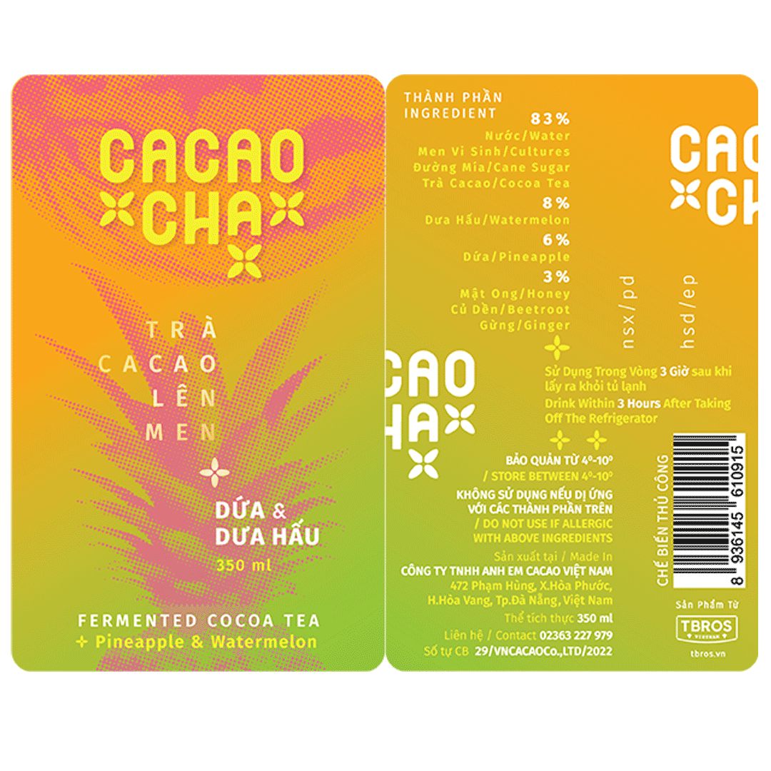 Cacaocha Fermented Cocoa Tea Pineapple & Watermelon LABEL