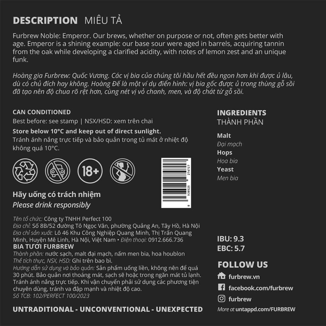 Furbrew Emperor Barrel-aged Sour Label Back