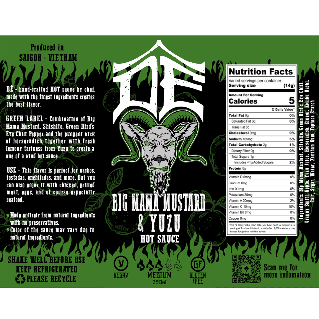 DÊ HOT SAUCE Big Mama Mustard & Yuzu 250ml LABEL