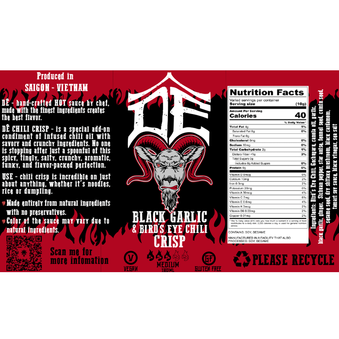 DÊ HOT SAUCE Black Garlic Chili Crisp LABEL