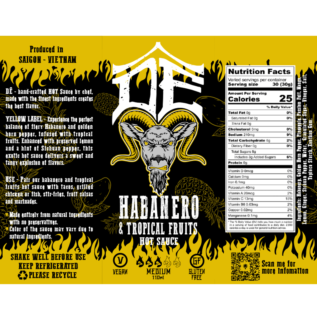 DÊ HOT SAUCE Habanero & Tropical Fruits 110ml LABEL