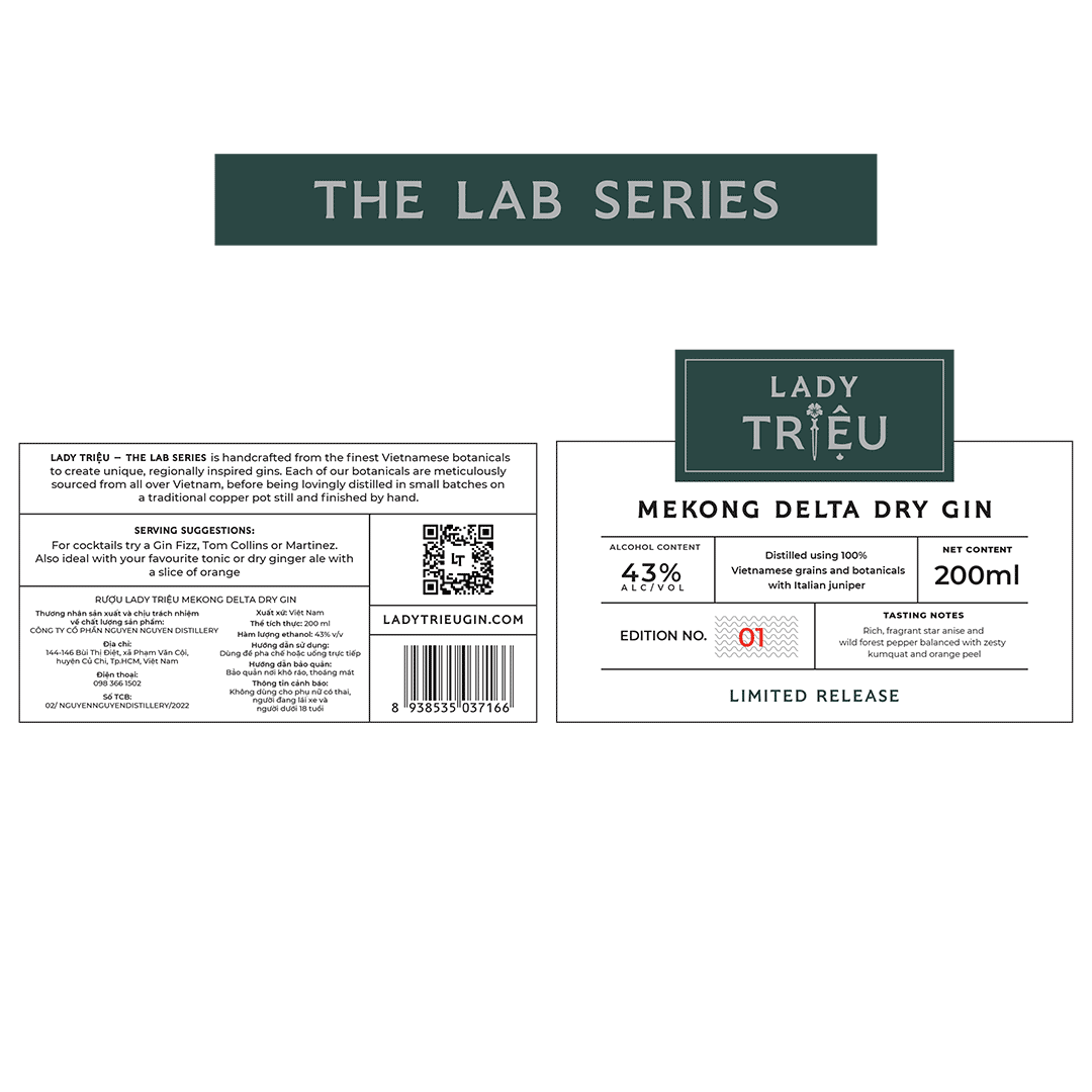 Lady Triệu Mekong Delta Dry Gin Label 200ml
