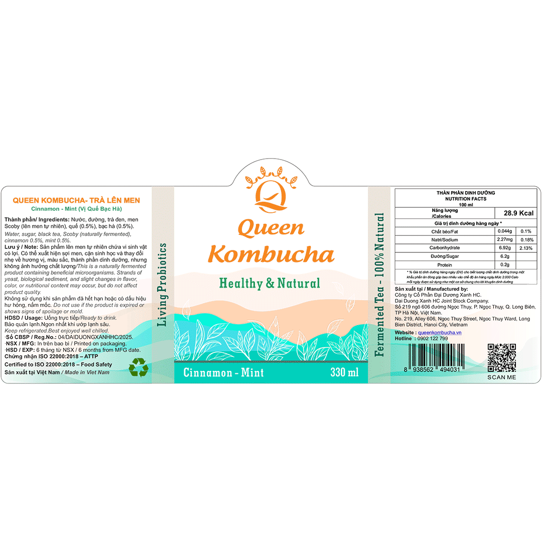 Queen Kombucha Cinnamon & Mint LABEL