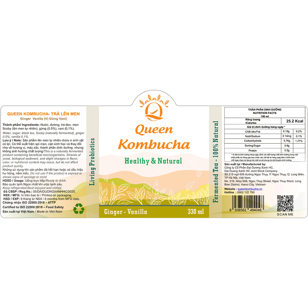 Queen Kombucha Ginger & Vanilla LABEL