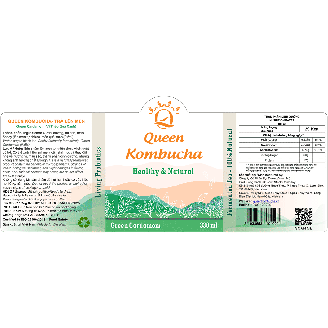 Queen Kombucha Green Cardamom LABEL