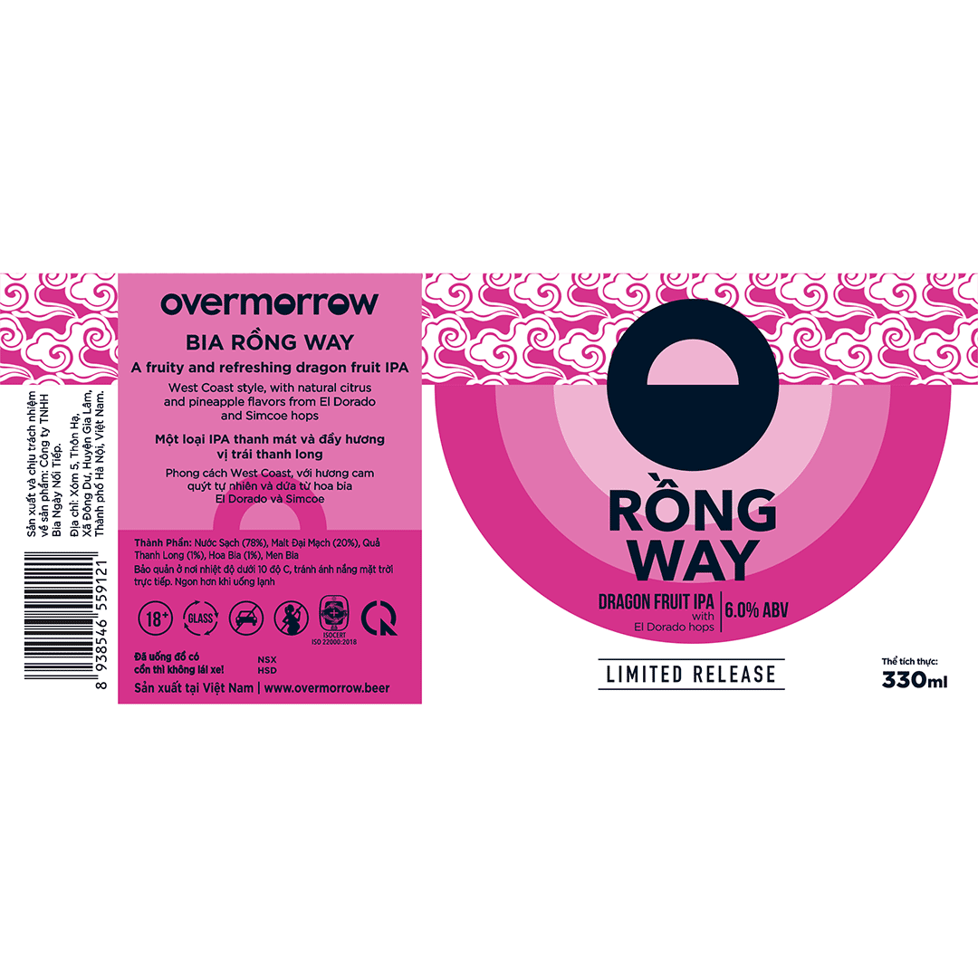 Overmorrow Rồng Way Dragon Fruit IPA Label