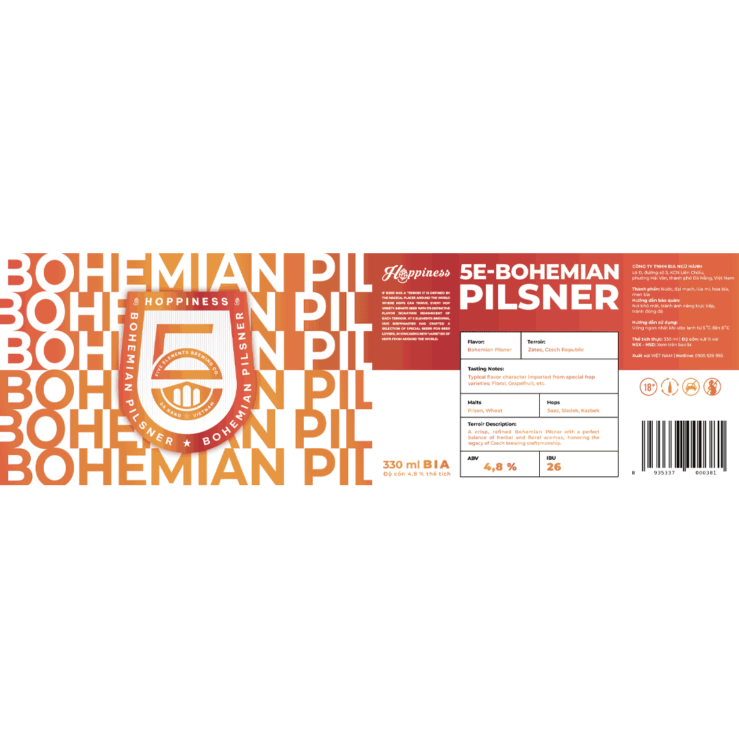 5 Elements Hoppiness Bohemian Pilsner Label
